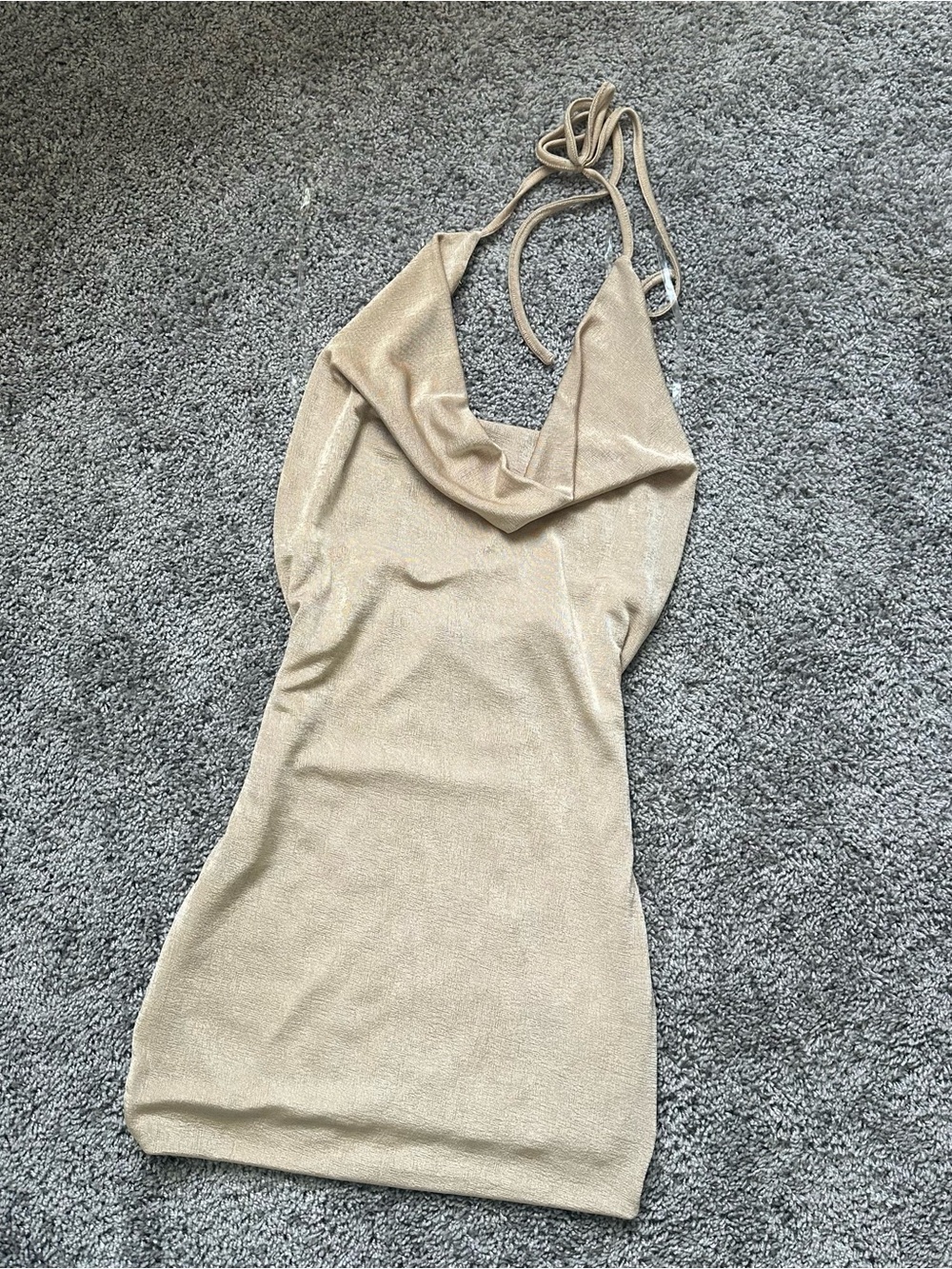 Backless Cowl Neck Mini Dress in Champagne